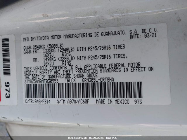 Toyota Tacoma Sr V6 2021 3TYSZ5AN0MT030953 Image 9