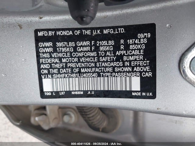Honda Civic Ex-l 2020 SHHFK7H81LU405540 Image 9