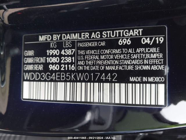 WDD3G4EB5KW017442 Mercedes-Benz A 220
