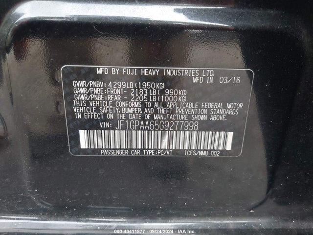 Subaru Impreza 2.0i 2016 JF1GPAA65G9277998 Image 9