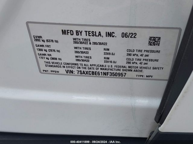 7SAXCBE61NF350957 Tesla Model X Plaid Tri Motor All-wheel Drive