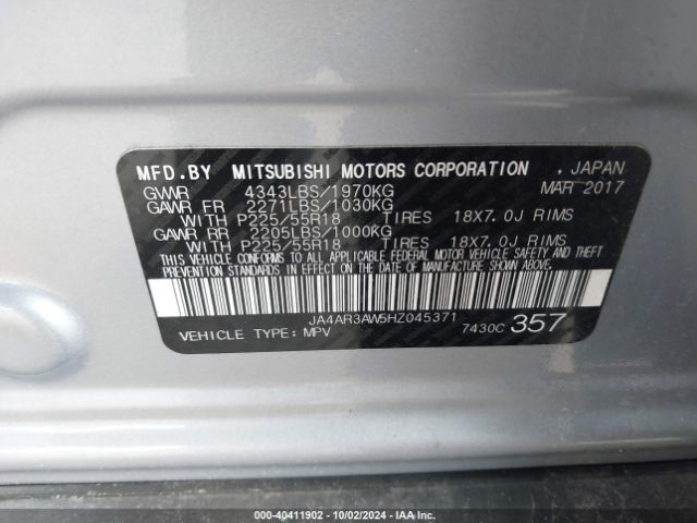 JA4AR3AW5HZ045371 Mitsubishi Outlander Sport 2.4 Se
