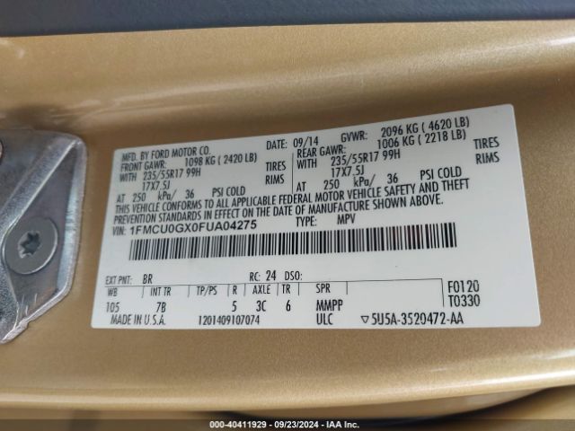 1FMCU0GX0FUA04275 Ford ESCAPE SE