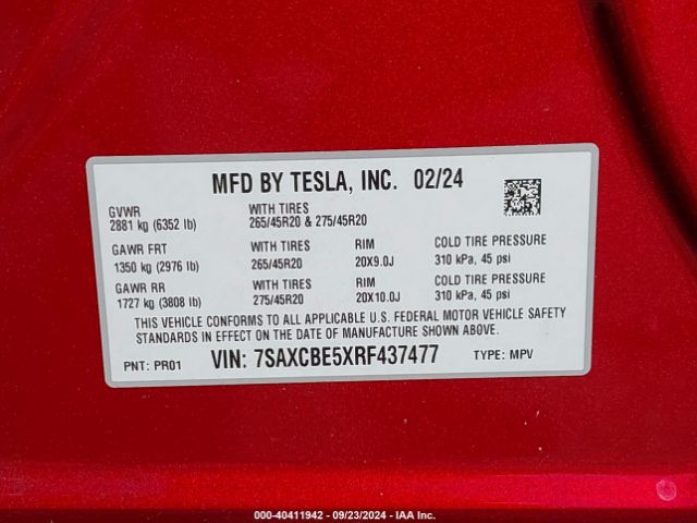 7SAXCBE5XRF437477 Tesla Model X Long Range