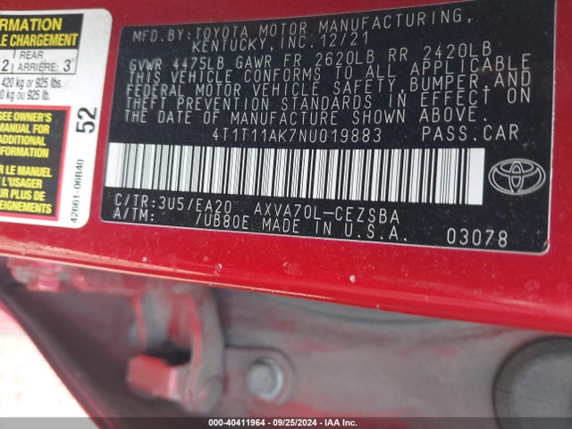 Toyota CAMRY SE 2022 4T1T11AK7NU019883 Image 9