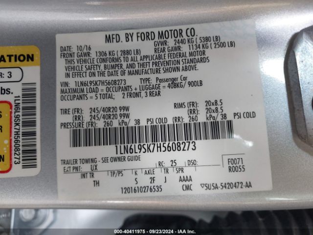 1LN6L9SK7H5608273 Lincoln Continental Select