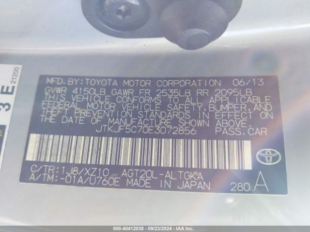 JTKJF5C70E3072856 Scion Tc 10 Series