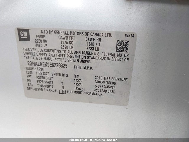 Chevrolet EQUINOX LS 2014 2GNALAEK9E6328325 Image 9
