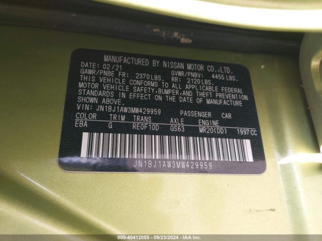 JN1BJ1AW3MW429959 Nissan Rogue Sport S Awd Xtronic Cvt