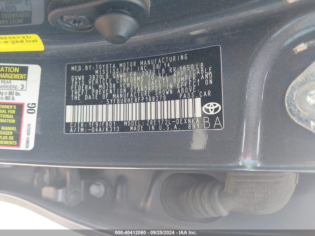 Toyota COROLLA LE 2015 5YFBURHE8FP188279 Image 9
