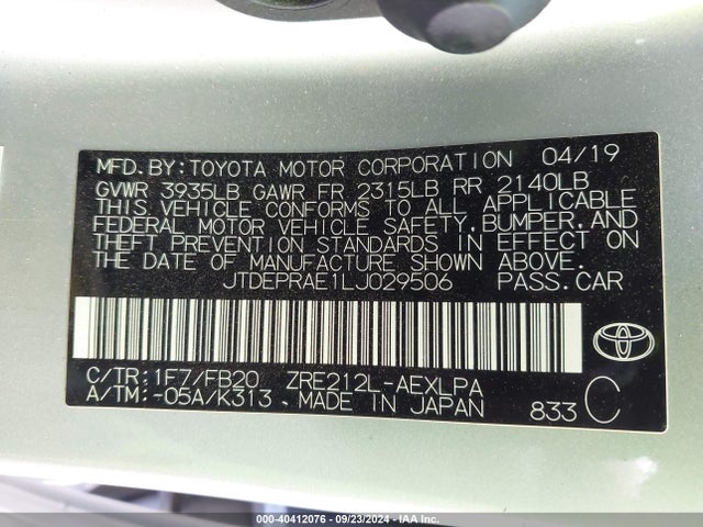 Toyota COROLLA LE 2020 JTDEPRAE1LJ029506 Image 9