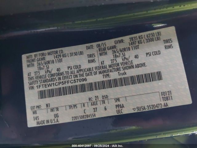 1FTEW1CP5FFC57096 Ford F-150 Xlt