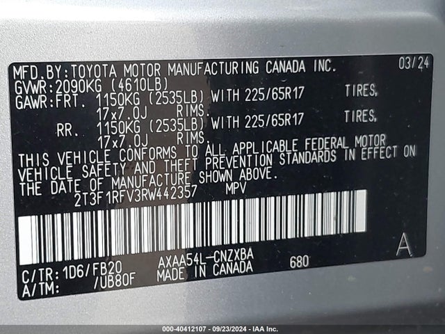 Toyota RAV4 LE 2024 2T3F1RFV3RW442357 Image 9
