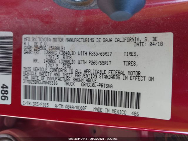 3TMDZ5BN3JM045316 Toyota Tacoma Trd Sport
