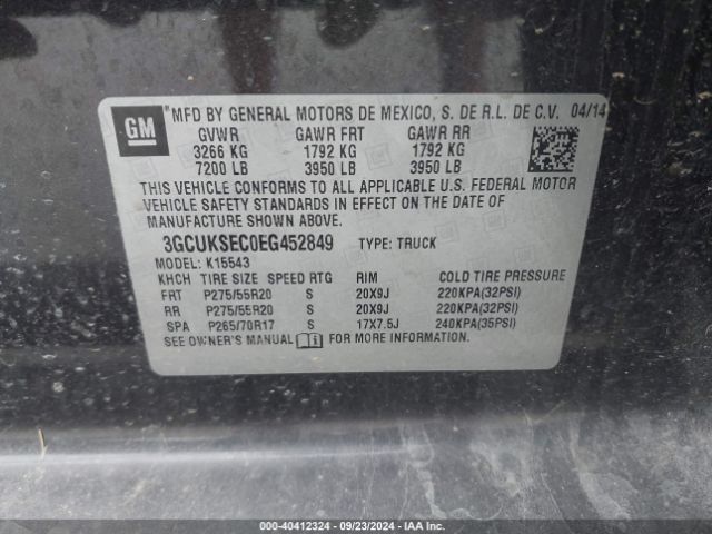 3GCUKSEC0EG452849 Chevrolet Silverado 1500 1lz
