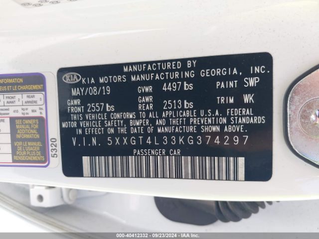 5XXGT4L33KG374297 KIA Optima S