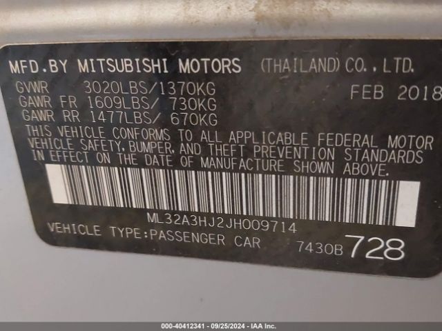 ML32A3HJ2JH009714 Mitsubishi MIRAGE ES