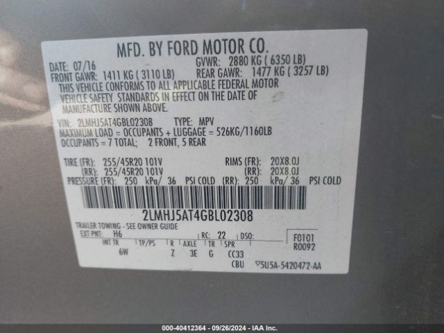 2LMHJ5AT4GBL02308 Lincoln Mkt Ecoboost