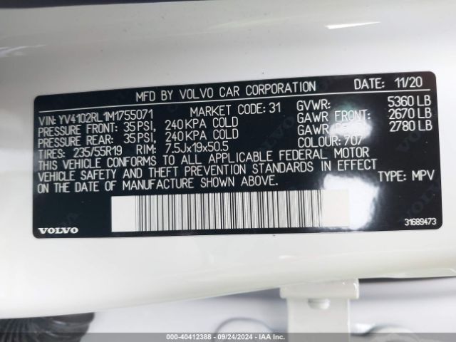 YV4102RL1M1755071 Volvo Xc60 T5 Inscription