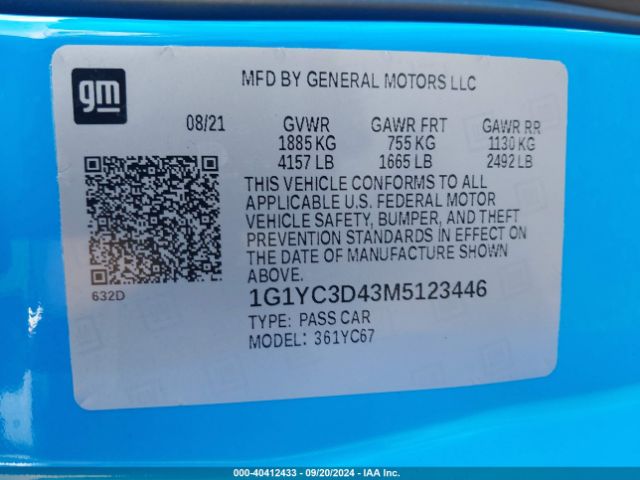 1G1YC3D43M5123446 Chevrolet Corvette Stingray Rwd  3lt