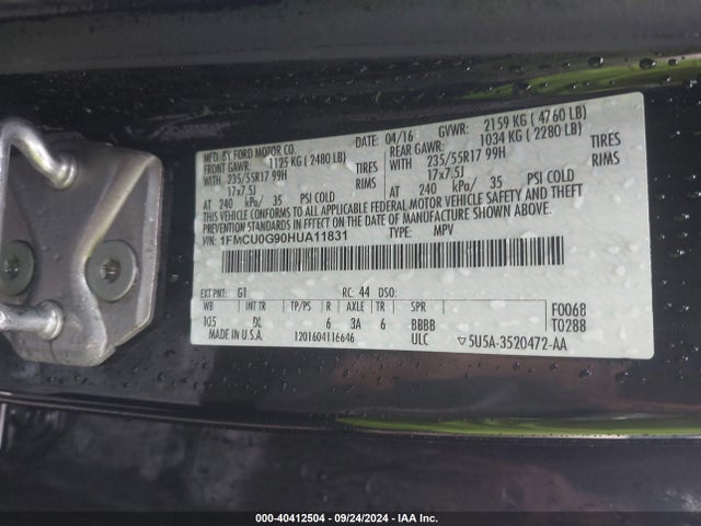 Ford ESCAPE SE 2017 1FMCU0G90HUA11831 Image 9