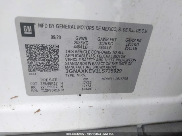 3GNAXKEV1LS735929 Chevrolet Equinox Fwd Lt 1.5l Turbo