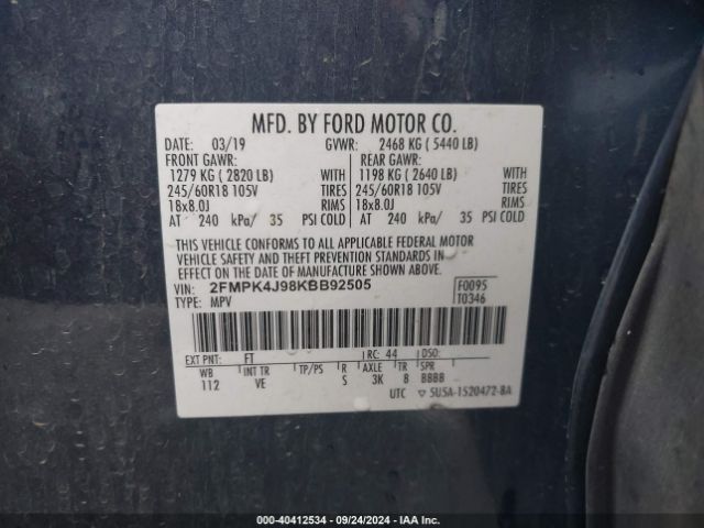 2FMPK4J98KBB92505 Ford EDGE SEL
