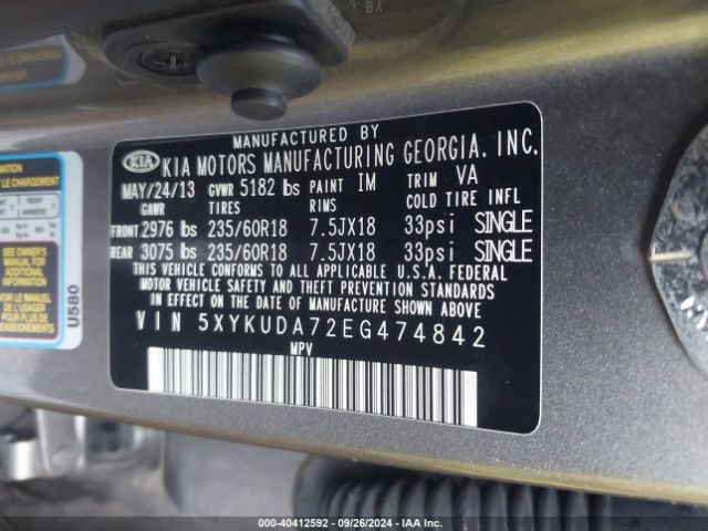 5XYKUDA72EG474842 KIA Sorento Ex V6