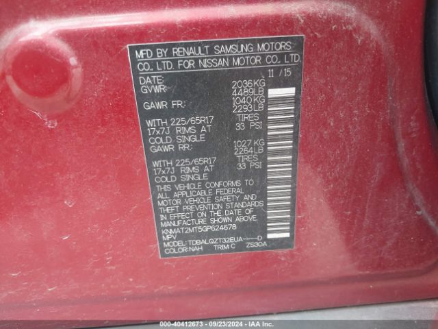 KNMAT2MT5GP624678 Nissan ROGUE SV