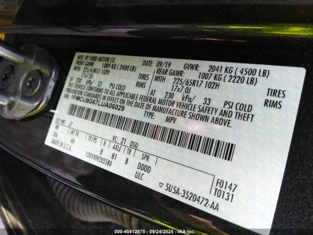1FMCU9G67LUA06029 Ford ESCAPE SE