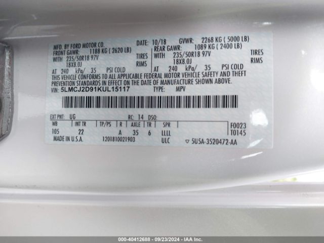 5LMCJ2D91KUL15117 Lincoln MKC SELECT