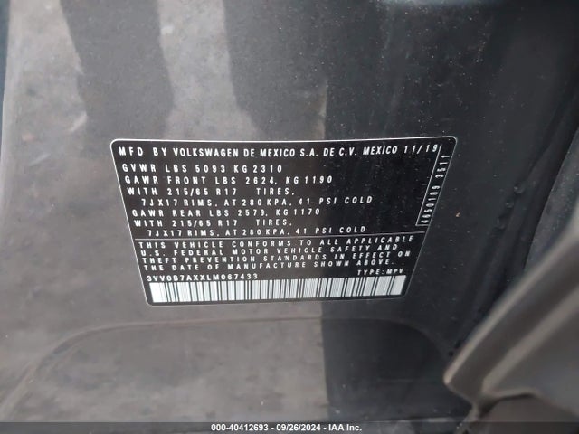 3VV0B7AXXLM067433 Volkswagen Tiguan 2.0t S