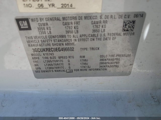 3GCUKREC9EG496602 Chevrolet Silverado 1500 1lt