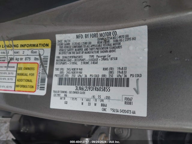 3LN6L2J93FR605855 Lincoln MKZ