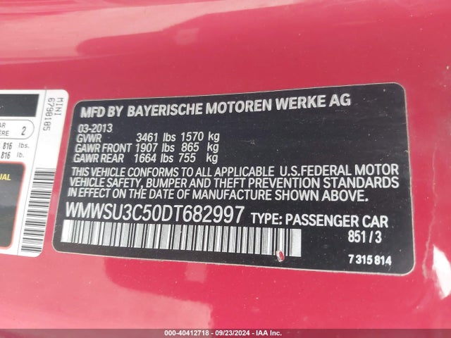 2013 MINI HARDTOP WMWSU3C50DT682997 Photo 8