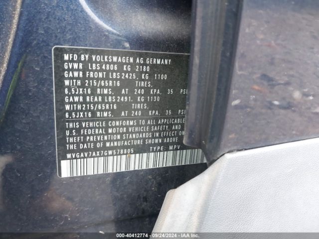WVGAV7AX7GW578805 Volkswagen TIGUAN S