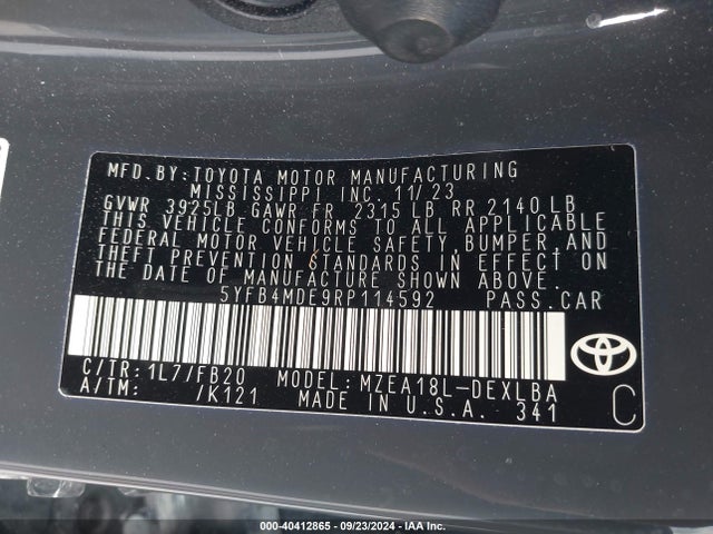 Toyota COROLLA LE 2024 5YFB4MDE9RP114592 Image 9