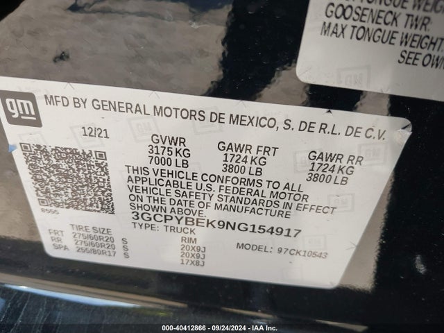 Chevrolet Silverado 1500 Ltd 4wd  Short Bed Custom 2022 3GCPYBEK9NG154917 Image 9