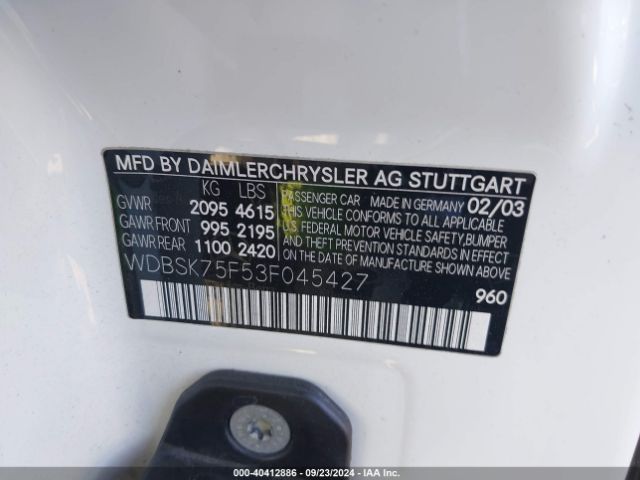 2003 MERCEDES-BENZ SL 500 WDBSK75F53F045427 Photo 8