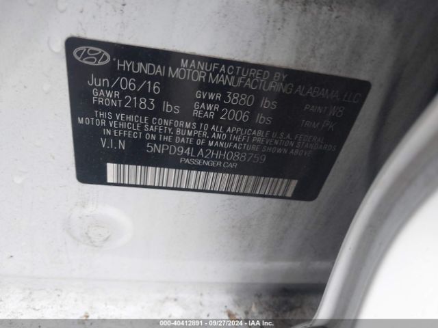 5NPD94LA2HH088759 Hyundai Elantra Eco
