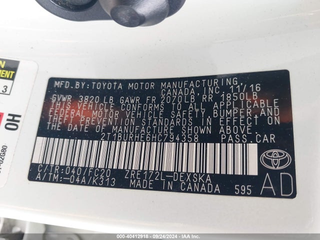 Toyota COROLLA SE 2017 2T1BURHE6HC794358 Image 9