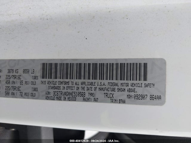 3C6TRVAGXHE510569 RAM Promaster 1500 Low Roof 136 Wb