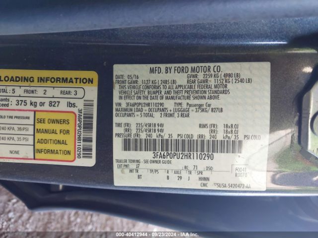 3FA6P0PU2HR110290 Ford Fusion Energi Se Luxury