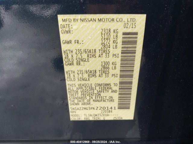 5N1AZ2MG3FN220141 Nissan MURANO SV
