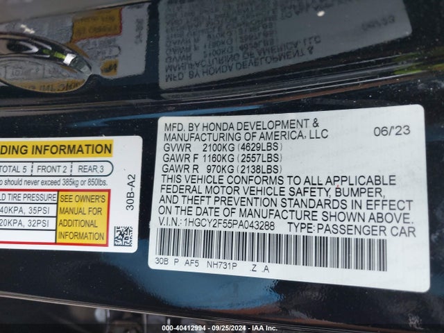 1HGCY2F55PA043288 Honda Accord Hybrid Sport