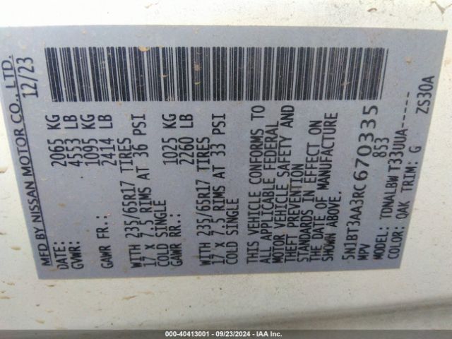 5N1BT3AA3RC670335 Nissan Rogue S Fwd