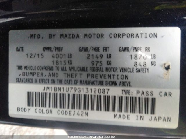 JM1BM1U79G1312087 Mazda MAZDA3