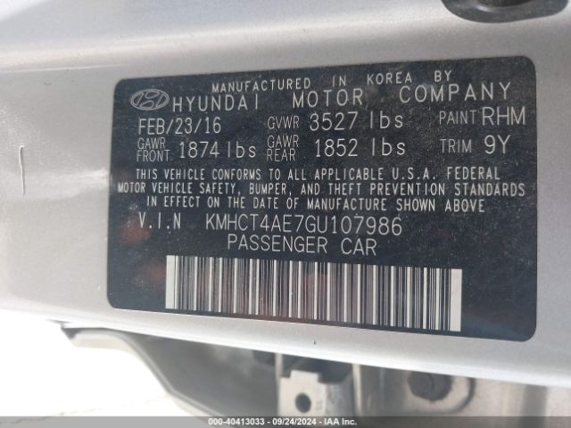 KMHCT4AE7GU107986 Hyundai ACCENT SE