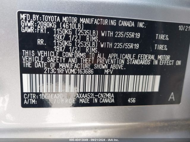 2T3C1RFV0MC163686 Toyota Rav4 Xle Premium