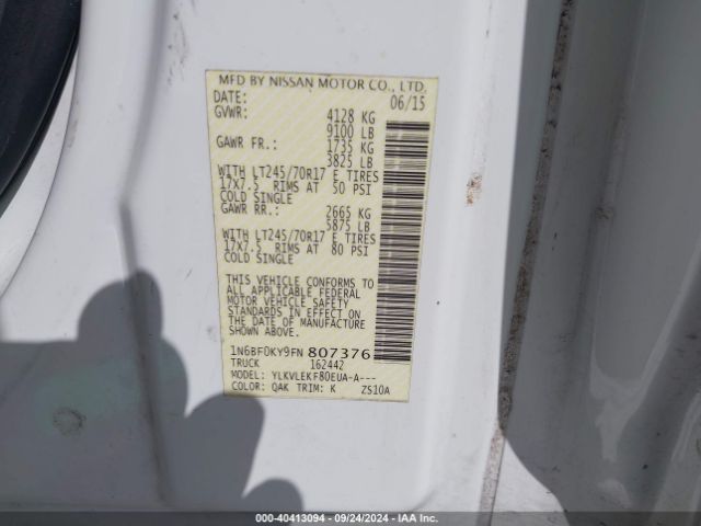 1N6BF0KY9FN807376 Nissan Nv Cargo Nv2500 Hd Sv V6